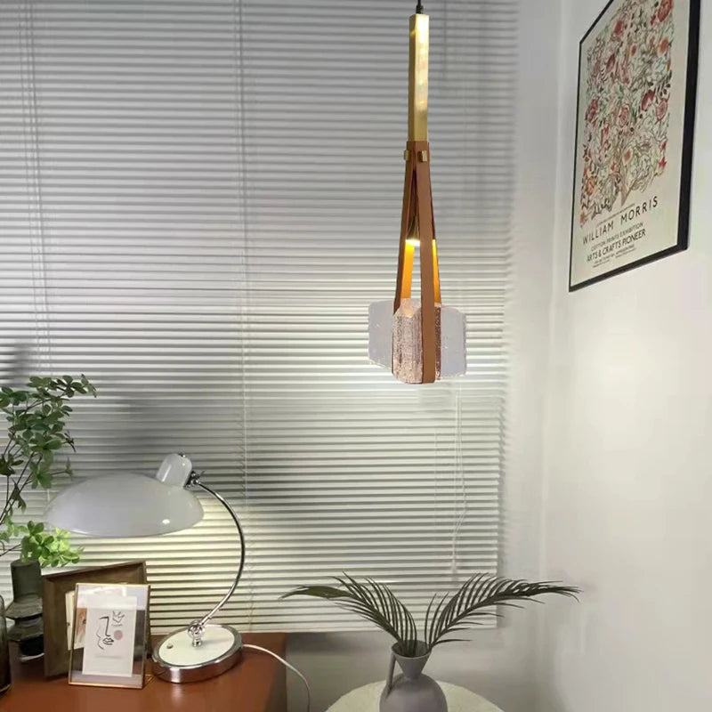 lampe suspendue en résine et cuir artificiel style 	 réglable en hauteur - vue 4 sur 12
