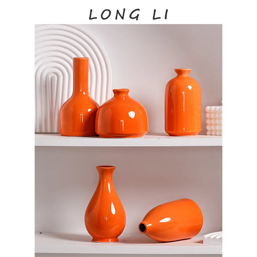 Modern Ceramic Vase with Minimalist Design, Dried Flower Vase, New Chinese Style Ceramic Vase, Luxury Home Decor Orange Ceramic - vue 2 sur 10