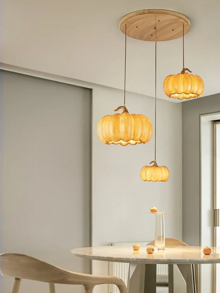 Designer Restaurant Island LED Chandelier Retro Resin Pumpkin Lamp Bedroom Wabi Sabi Pendant Lamps Home Decoration Light Fixture - vue 6 sur 18