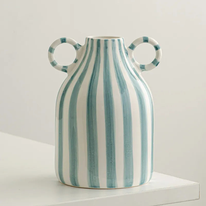 Double Ear Ceramic Vase, Abstract Black and White Striped Hydroponic Vase, Living Room Decoration, Room Aesthetic Decoration - vue 12 sur 14