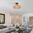 Vintage industrial rattan and hemp rope ceiling light