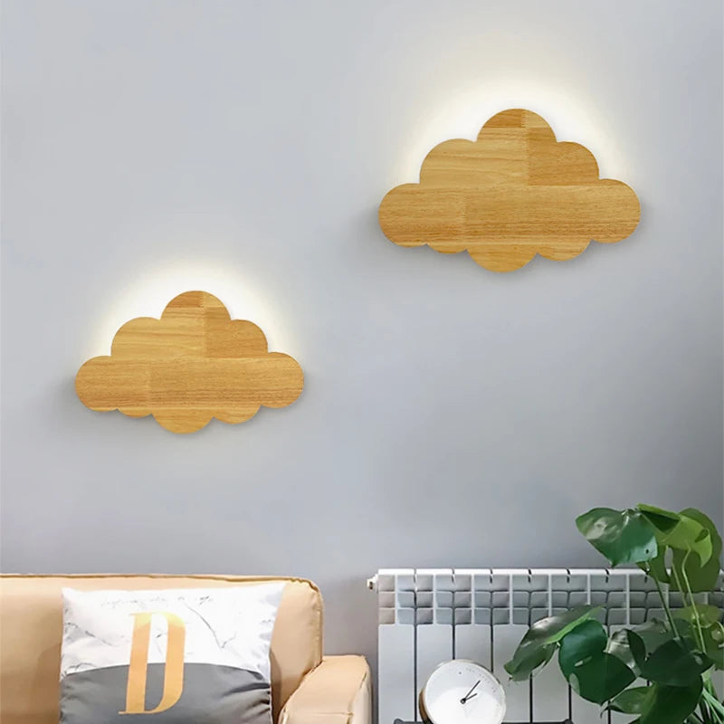 applique murale nuage en chêne naturel pour décoration enfant - vue 2 sur 7