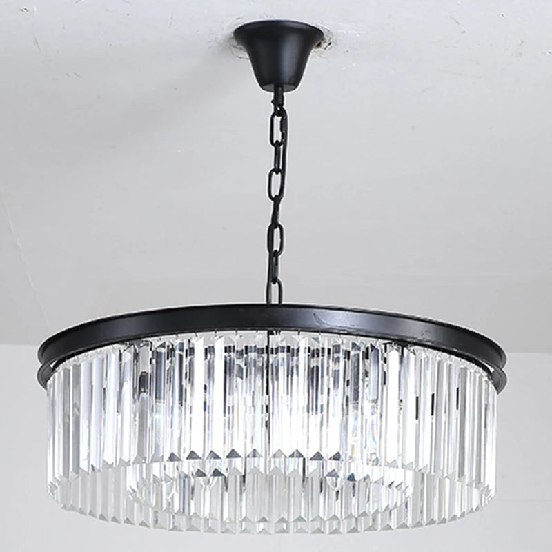 lustre rond en cristal de luxe avec lampes dorées