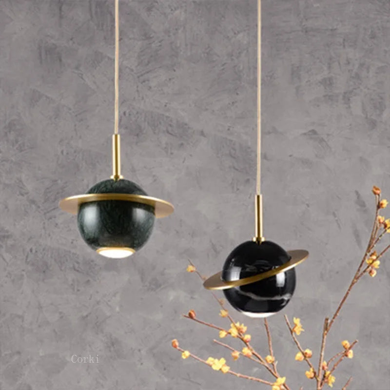 Suspension led marbre design moderne - vue 4 sur 9