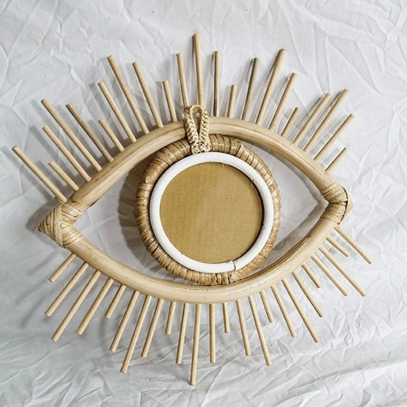 miroir décoratif en rotin en forme d'œil pour intérieur artistique - vue 8 sur 7