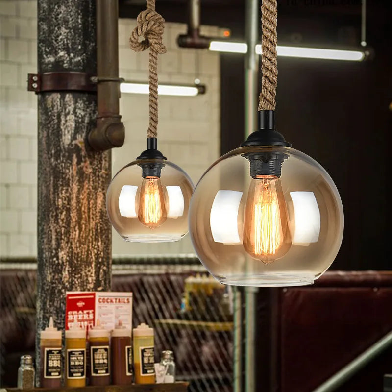 corde de chanvre avec boule de verre lumière led tissage à la main