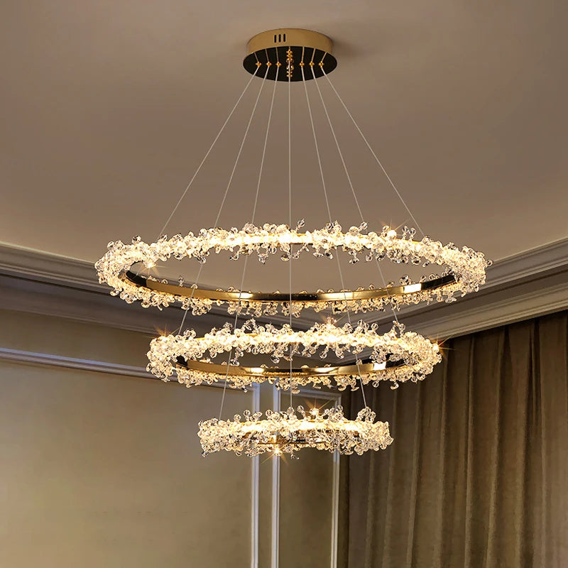 lustre moderne de luxe en cristal éclairage led annulaire variable - vue 4 sur 17