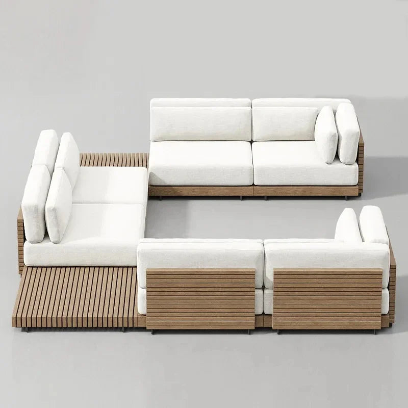 canapé extérieur en bois massif luxe pour patio et loisirs