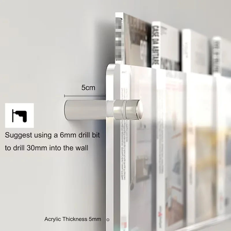 étagère à livres en acrylique support de rangement mural design moderne - vue 6 sur 17