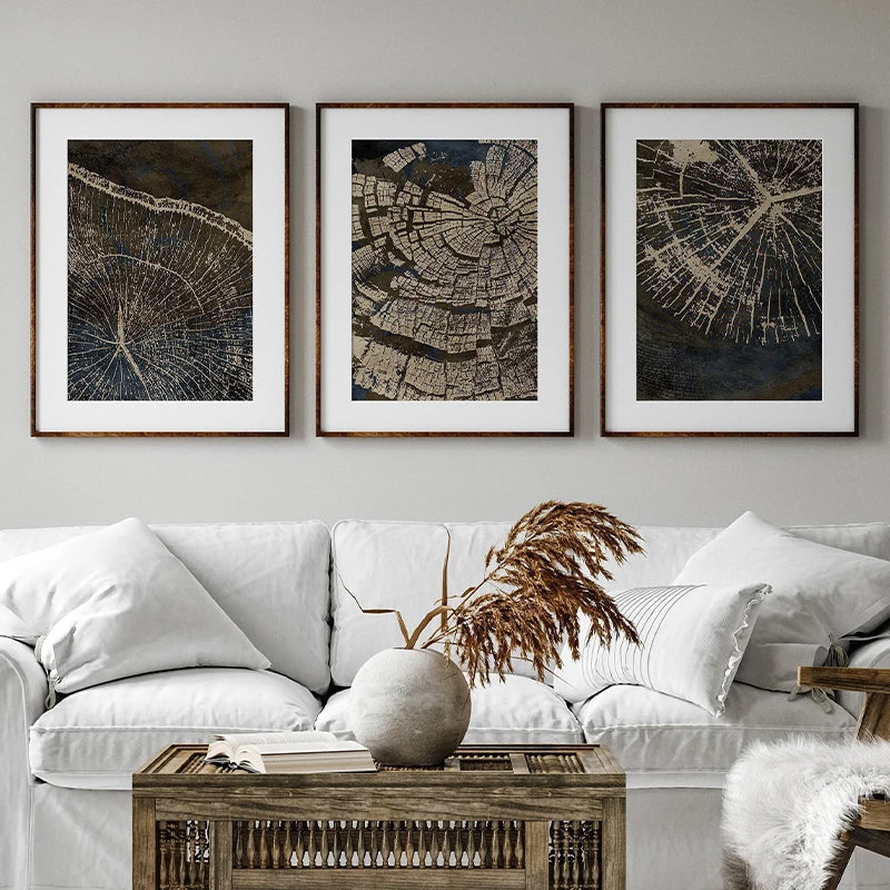art abstrait sur anneaux d'arbres pour décoration intérieure