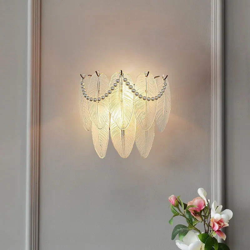 applique murale led en verre forme perle plume feuille coquille soleil fleur - vue 7 sur 15