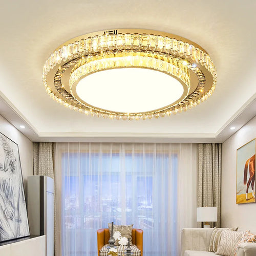lustre de luxe rond en verre de cristal led moderne