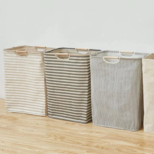 56*40*27CM Japanese Cotton Linen Dirty Clothes Basket, Folding Portable Fabric Laundry Basket，Bathroom Waterproof Storage Basket - vue 3 sur 12