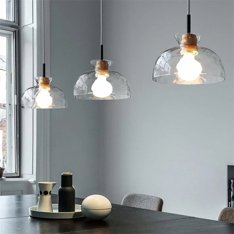 lustre moderne en bois et verre pour décoration nordique - vue 5 sur 9