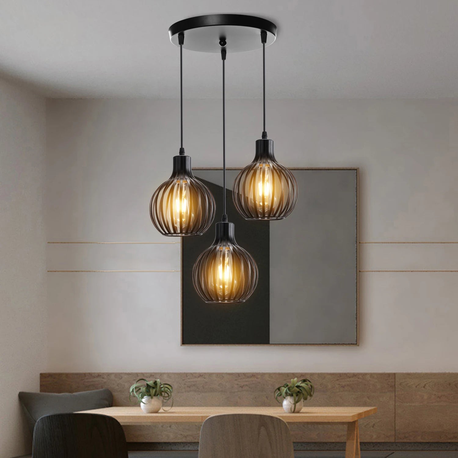 suspension industrielle rétro avec abat-jour géométrique moderne
