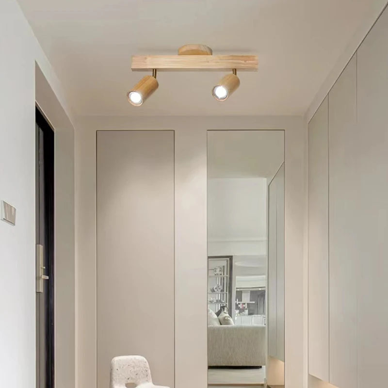Bois/plafonnier LED moderne pour allée chambre vestiaire toilette magasin couloir luminaire sur rail Long lustre avec projecteur - vue 3 sur 10