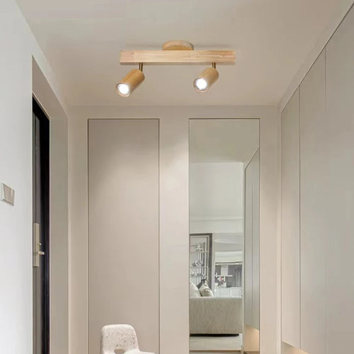 Bois/plafonnier LED moderne pour allée chambre vestiaire toilette magasin couloir luminaire sur rail Long lustre avec projecteur - vue 3 sur 10