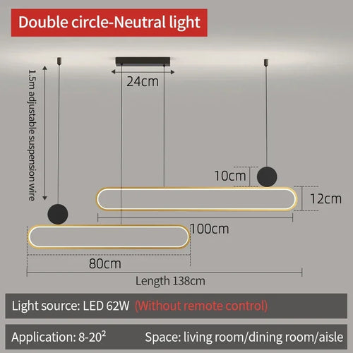 Nordic minimalist double ring LED pendant light for interiors - vue 13 sur 16