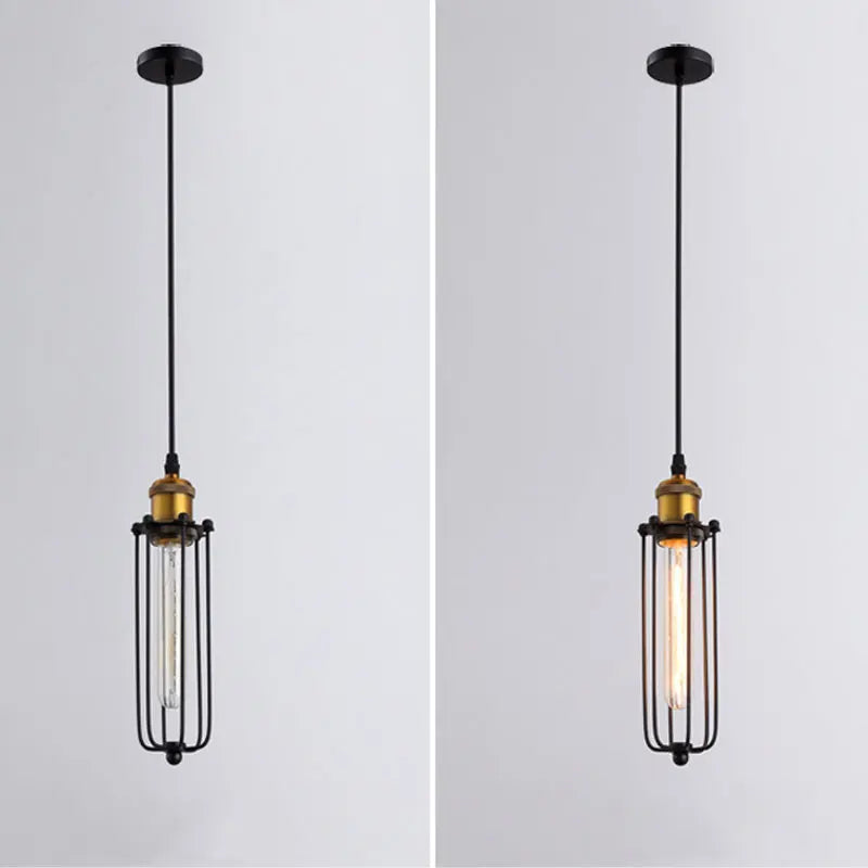 lampes suspendues industrielles vintage avec cage en fer - vue 6 sur 6