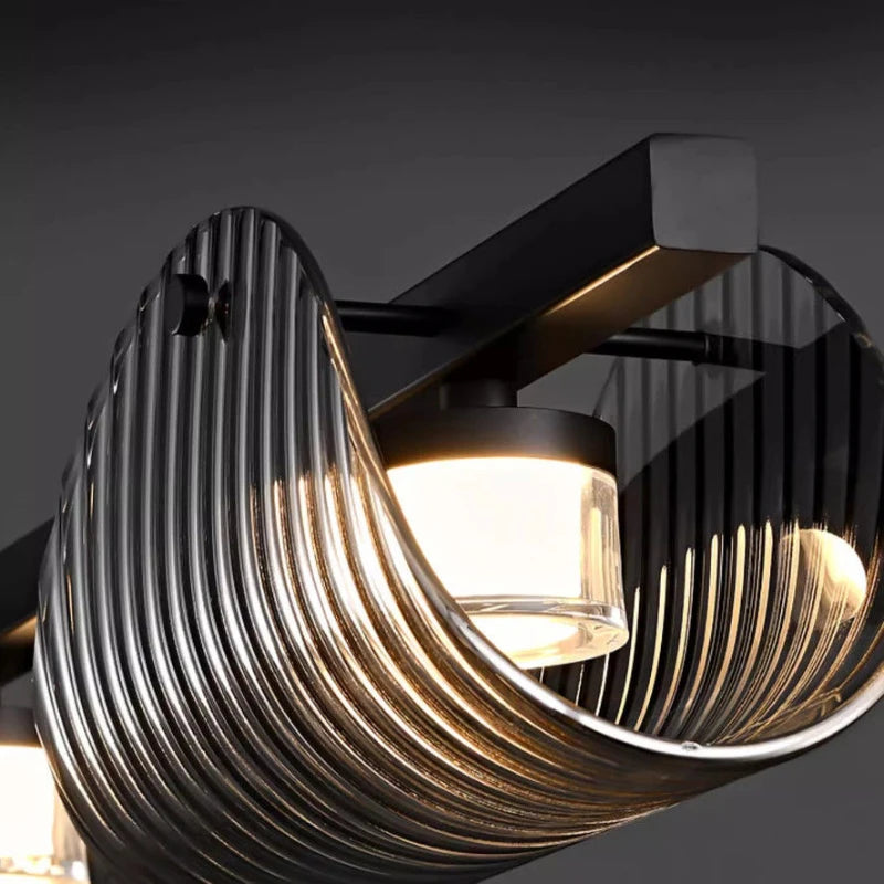 lustre minimaliste italien en verre rayé avec lumières led - vue 7 sur 12