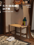 Creative Gourd Stool, French Woven Solid Wood Stool, Household Shoe Changing Stool, Living Room Sofa Side Shelf