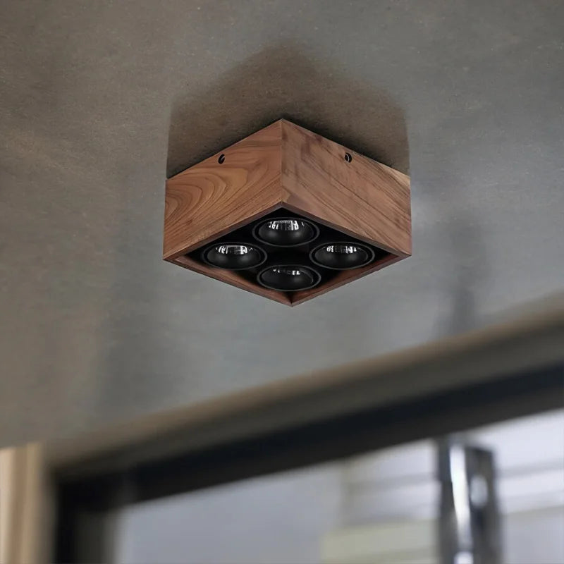 Walnut Wood Square Box, Simple Modern Wabi-sabi style, Spotlights and downlights for Bedroom, Bedside, Living, Dining Room - vue 6 sur 20