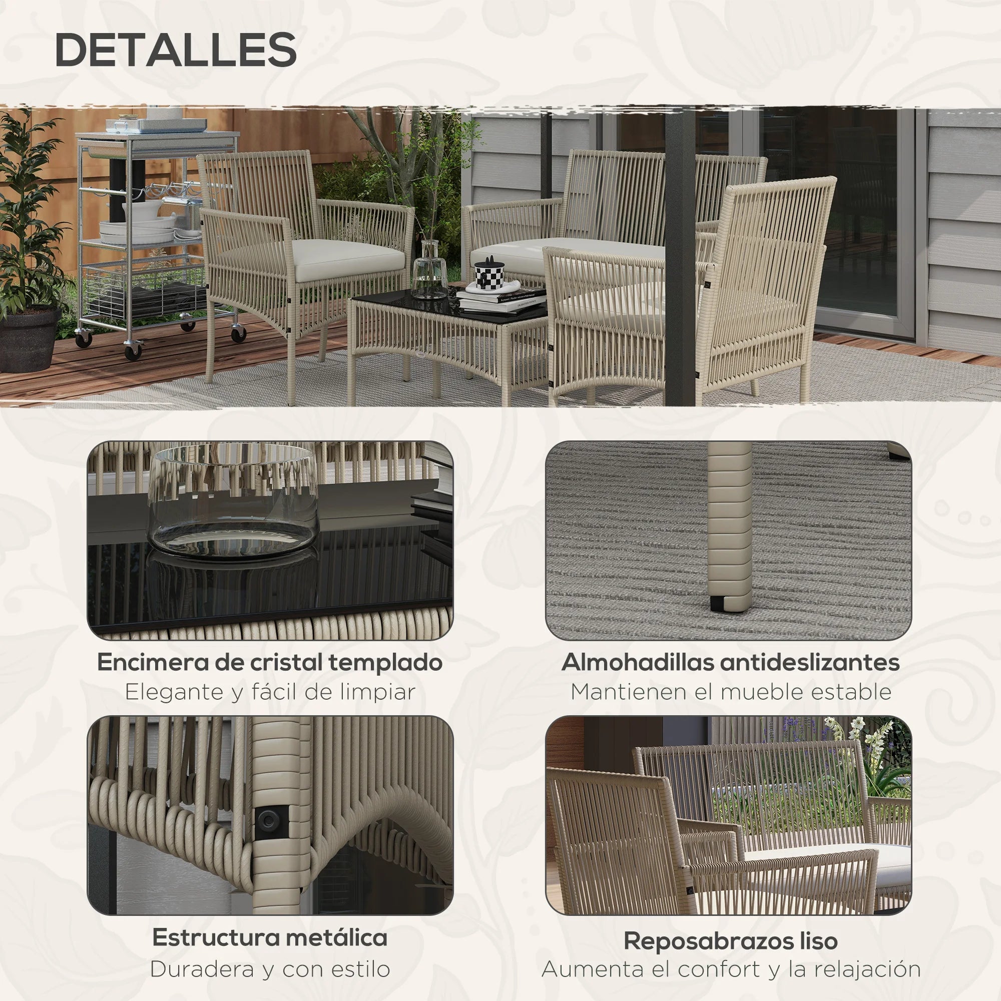 ensemble de meubles de jardin en rotin 4 pièces - vue 6 sur 6