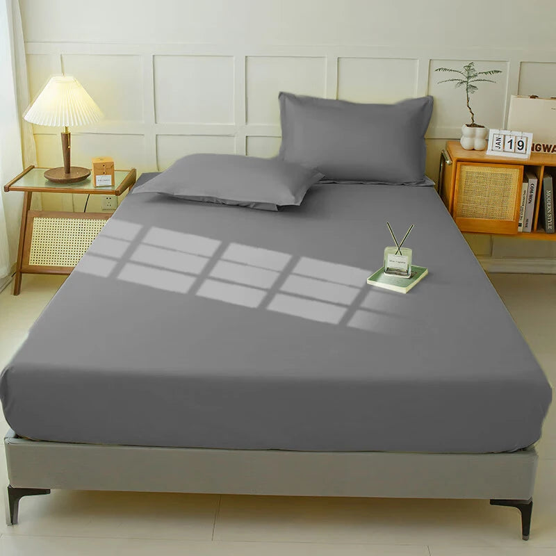 Waterproof Fitted Sheet Bedding Cover Bed Cloth Solid Color Mattress ,Soft Breathable Noiseless Bed Cover Deep Pocket Large size - vue 11 sur 14