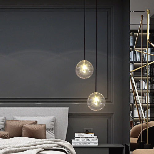 lustre led luxe noir boule verre déco intérieur hall restaurant salle manger
