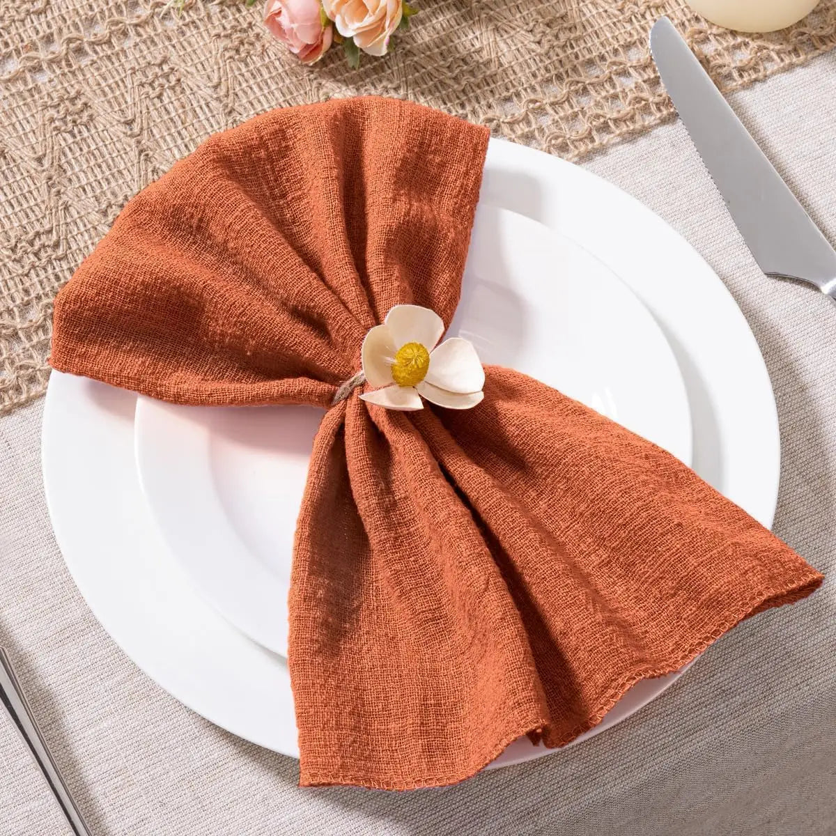 Serviette de table lot 10 gaze coton 32x32 - vue 2 sur 6