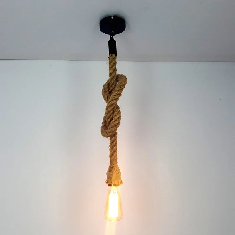 Vintage hemp rope pendant light retro industrial lighting - vue 6 sur 7