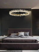 lustre en cristal avec anneau doré pour éclairage intérieur