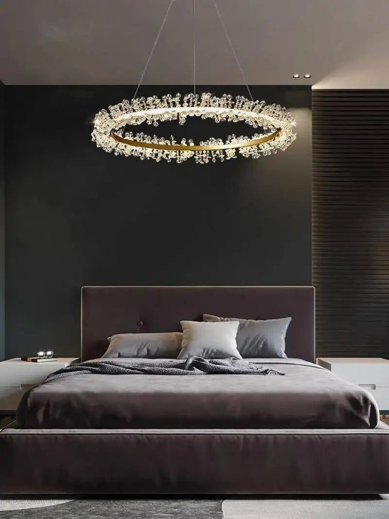 lustre en cristal avec anneau doré pour éclairage intérieur - vue 5 sur 25