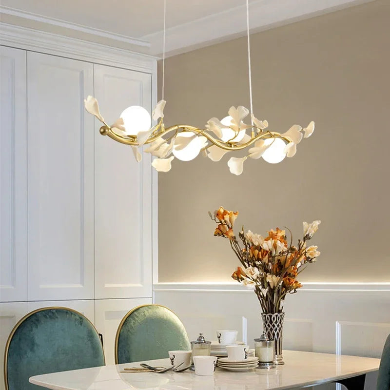 lustre suspendu à led en verre de ginkgo créatif moderne - vue 4 sur 11