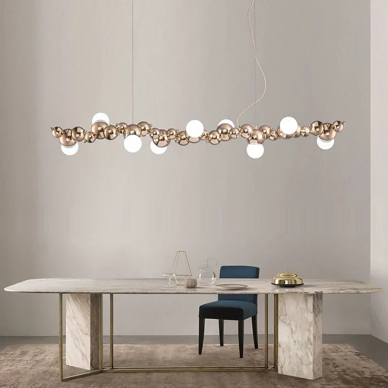 2024Modern Creative Long Bar Chandelier Caterpillar Shaped Metal ball Pendants Lamp Dining Room for Kitchen Hanging Light Lustre - vue 2 sur 10