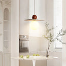 lustre rond en pierre et bois avec cordon réglable pour