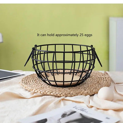 Ceramic Egg Storage Basket, Living Room, Fruit, Garlic, Hollow Metal Hen Shaped, Kitchen Organizer - vue 3 sur 14