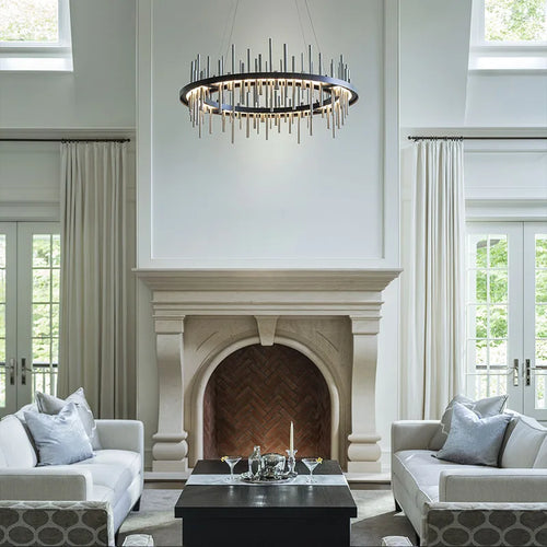 lustre minimaliste en acier inoxydable noir design postmoderne - vue 3 sur 16