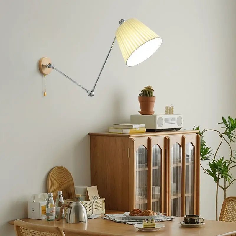 Nordic Shiftable Rocker Arm Wall Lamps Fabric Lampshade Dining Table Wall Light for Bedside Study Reading Lighting ON/OFF Switch - vue 3 sur 14