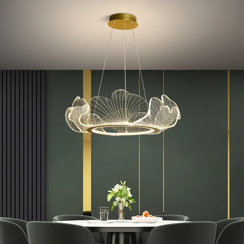 luxury postmodern led chandelier adjustable lotus leaf minimalist - vue 5 sur 9