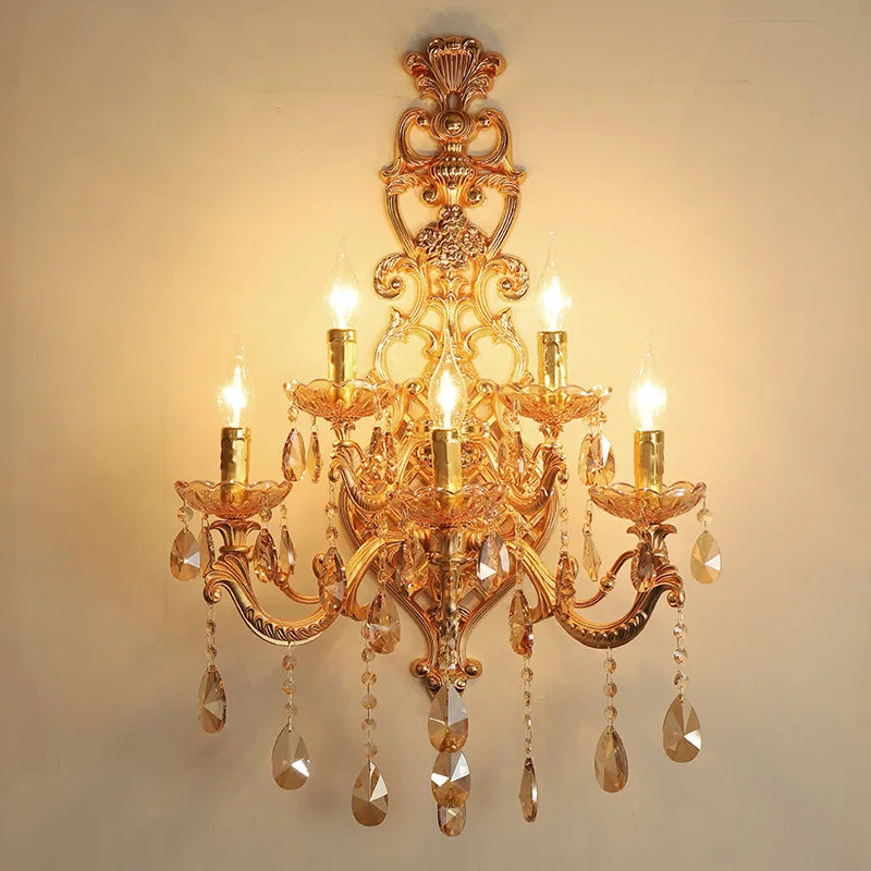 applique murale en cristal doré à cinq têtes pour intérieur élégant - vue 5 sur 8