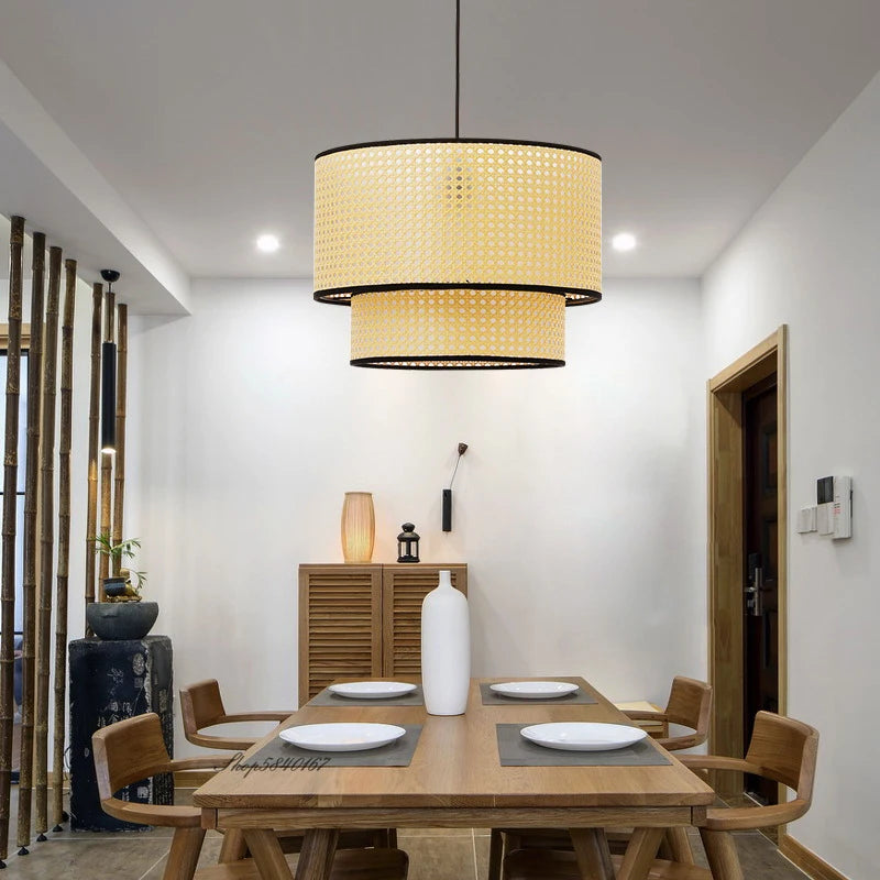 suspension rotin artisanale style japonais pour café restaurant - vue 4 sur 10