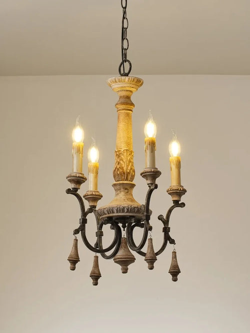 lustre vintage en bois sculpté pour un éclairage élégant à la maison - vue 2 sur 8