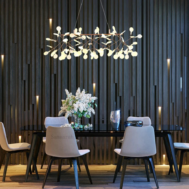 2024 Nordic Hanging Living Room Chandelier Large Modern Kitchen Firefly Lamp Rose Gold Black Branch Round Chandelier Lighting - vue 4 sur 9