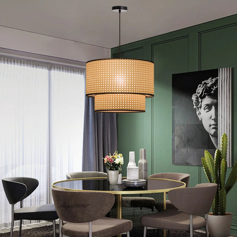 suspension rotin artisanale style japonais pour café restaurant - vue 5 sur 10