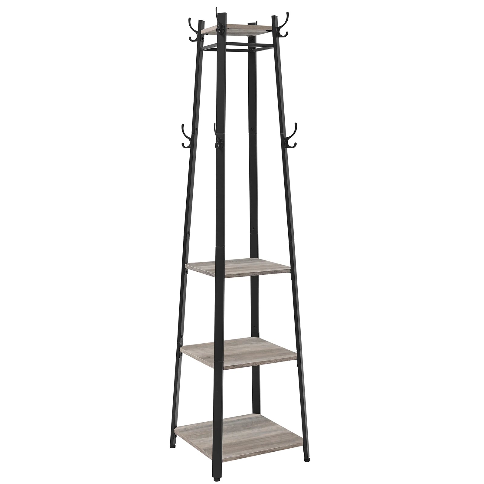 VASAGLE Coat Rack, Cloakroom, Clothes Rack with 3 Tier Shelf, Hooks and Rails, Steel Frame, Industrial Style
