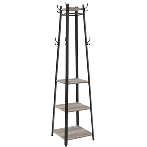 VASAGLE Coat Rack, Cloakroom, Clothes Rack with 3 Tier Shelf, Hooks and Rails, Steel Frame, Industrial Style