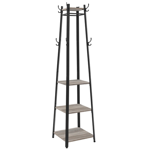 VASAGLE Coat Rack, Cloakroom, Clothes Rack with 3 Tier Shelf, Hooks and Rails, Steel Frame, Industrial Style