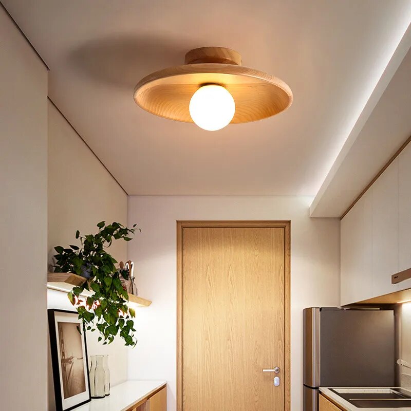 Lustre plafond led bois moderne - vue 7 sur 9