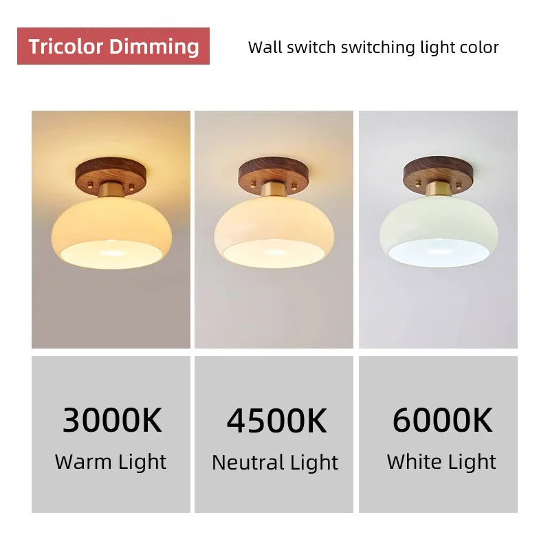 Walnut Wood Ceiling Light Fixture, Modern Wabi-Sabi Style, Grass Led Ceiling Lamp for Hallway, Entryway, Kitchen, Foyer - vue 3 sur 7